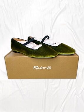 Madewell Greta Velvet Ballet Flat in Olive Green NIB